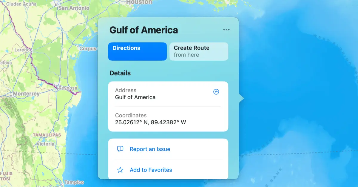 Apple Maps now shows the Gulf of America