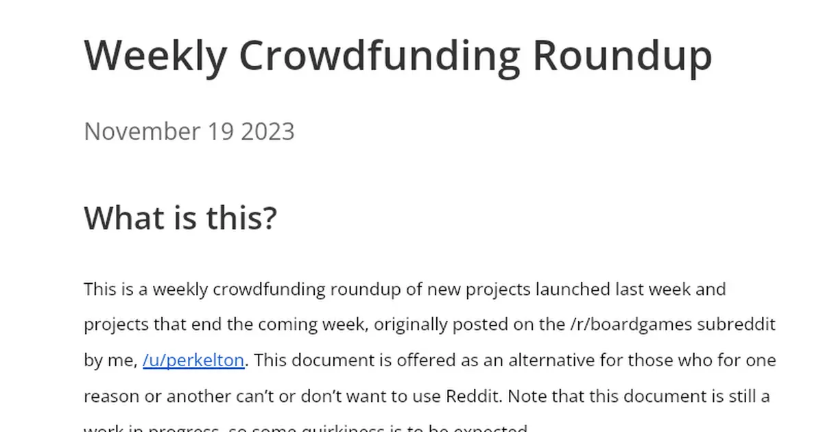 Weekly Crowdfunding Roundup: November 19 2023