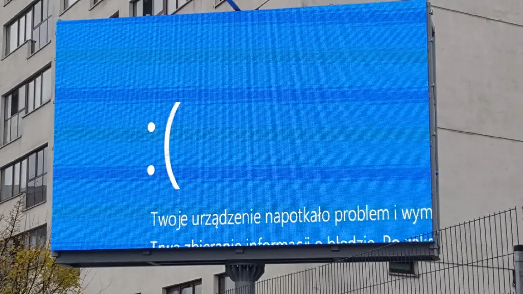 electronic ad billboard showing the windows blue screen of death