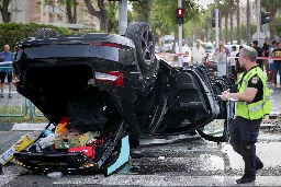 Ben Gvir’s car flips over after running red light, minister lightly injured