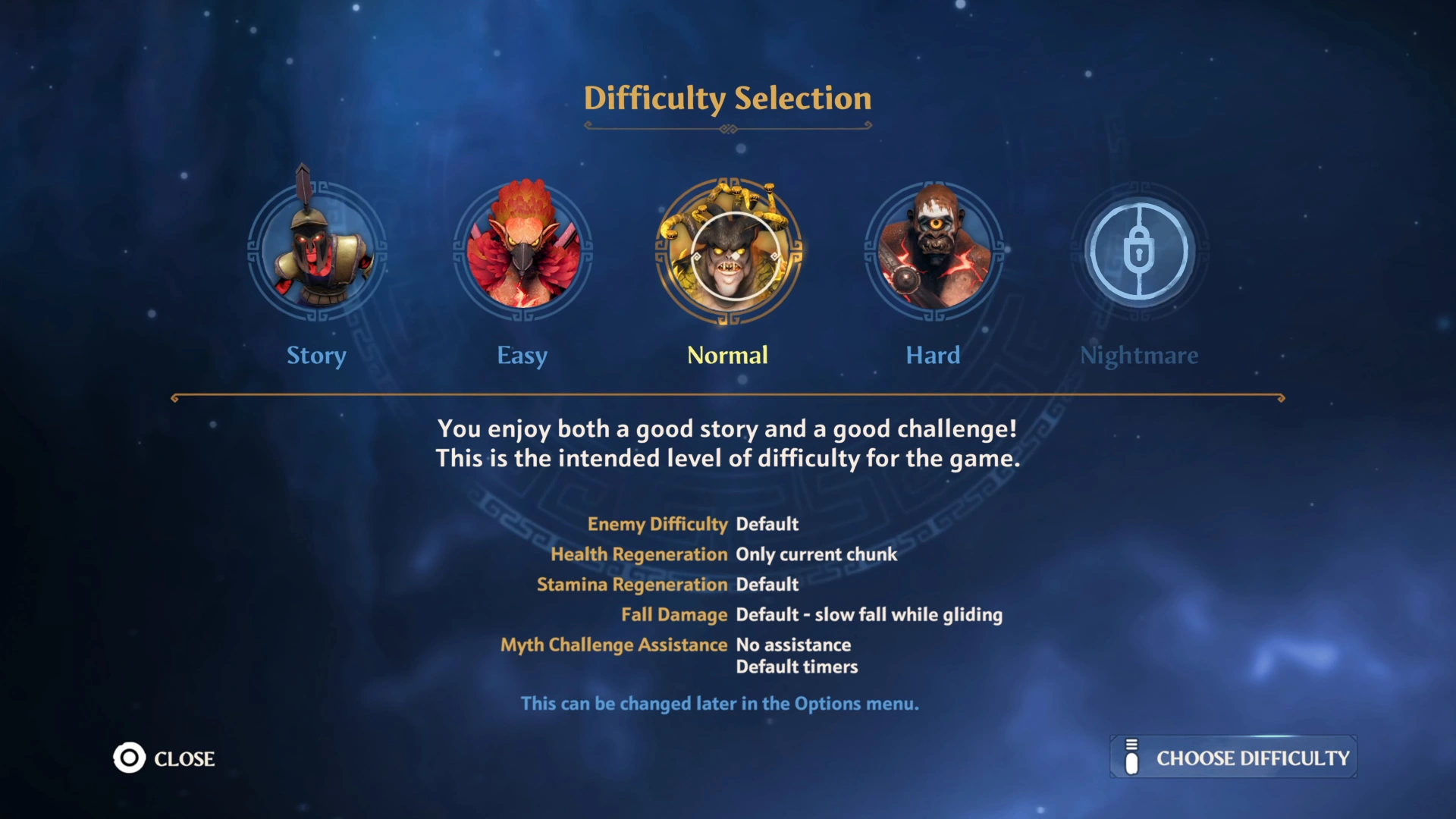 Difficulty screen