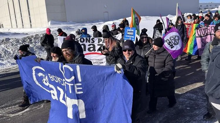 'Boycott Amazon' protest outside Laval warehouse after mass layoffs