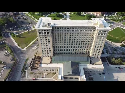 Aerial view of Michigan Central Station in Detroit