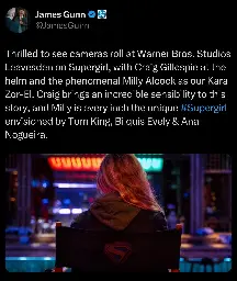 James Gunn confirms "Supergirl: Woman of Tomorrow" has started filming, shares first set photo of Milly Alcock