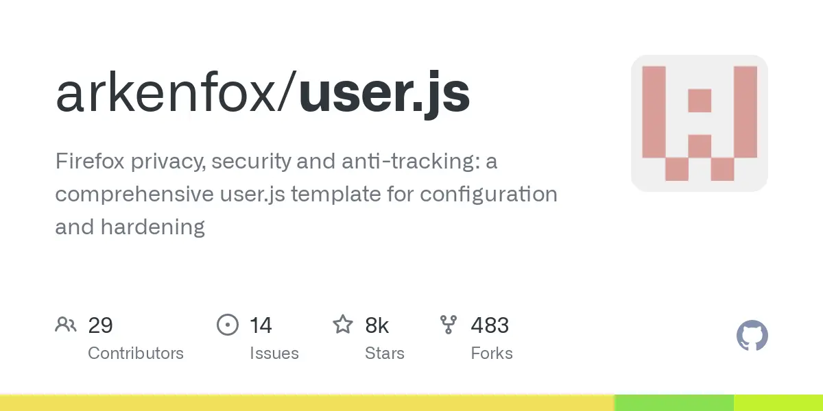 GitHub - arkenfox/user.js: Firefox privacy, security and anti-tracking: a comprehensive user.js template for configuration and hardening