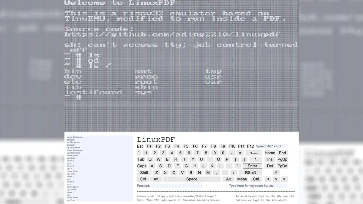 Here's Linux running inside a PDF, running inside a browser, running on a Windows PC