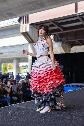 That’s the ticket: Models hit the Rockridge runway in clothes fashioned from BART passes