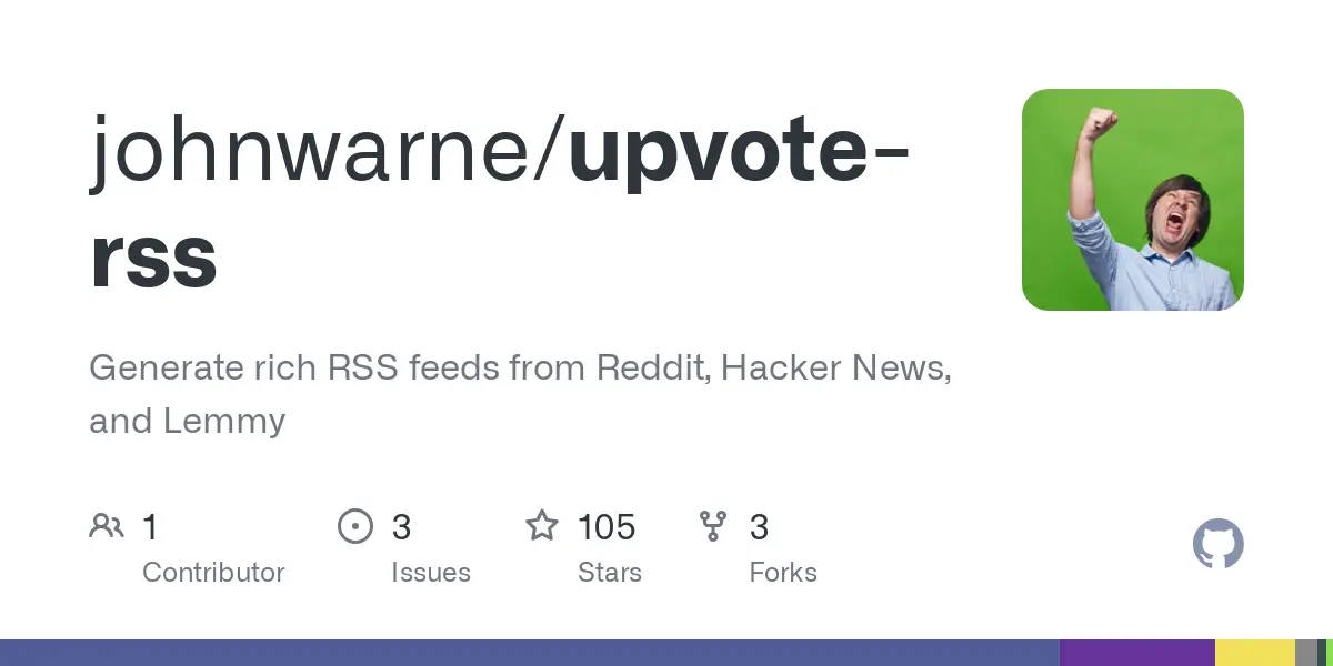 GitHub - johnwarne/upvote-rss: Generate rich RSS feeds from Reddit, Hacker News, and Lemmy