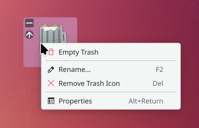 Plasma's trash context menu.