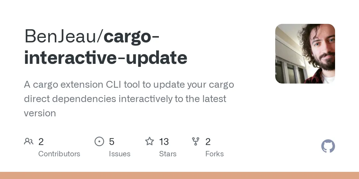 GitHub - BenJeau/cargo-interactive-update: A cargo extension CLI tool to update your cargo direct dependencies interactively to the latest version