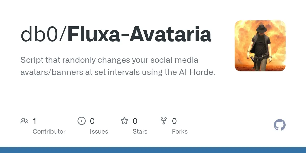 GitHub - db0/Fluxa-Avataria: Script that randonly changes your social media avatars/banners at set intervals using the AI Horde.