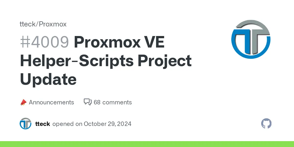 Proxmox VE Helper-Scripts Project Update · tteck Proxmox · Discussion #4009