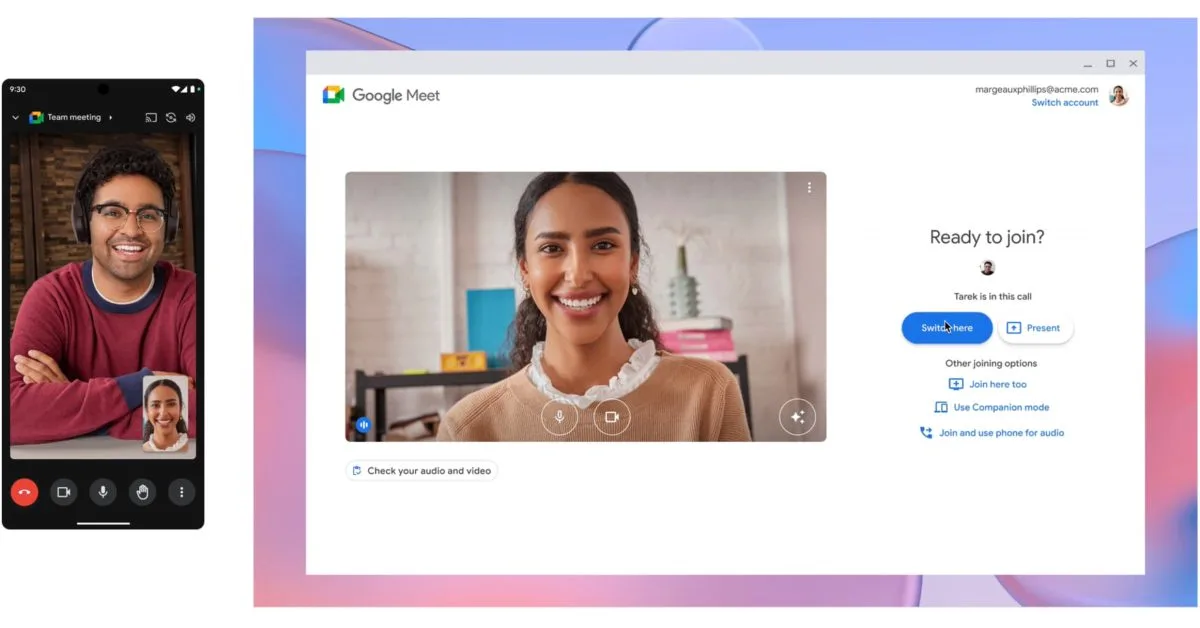 Google Meet will let you transfer calls between web and phone with 'Switch here'