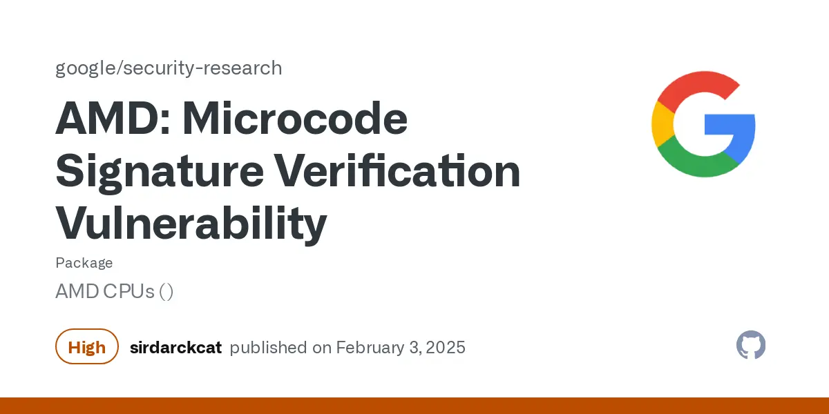 AMD: Microcode Signature Verification Vulnerability