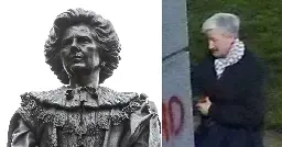 Pensioner caught on camera spraying graffiti on Margaret Thatcher statue