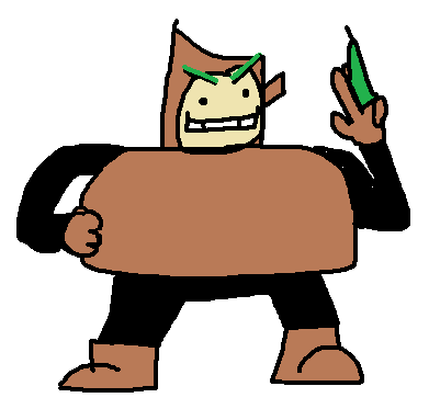 woodman (representation of the mm2wood midi) from the siivagunner youtube channel holding a leaf and grinning, similar to the original drawing. nice >:]