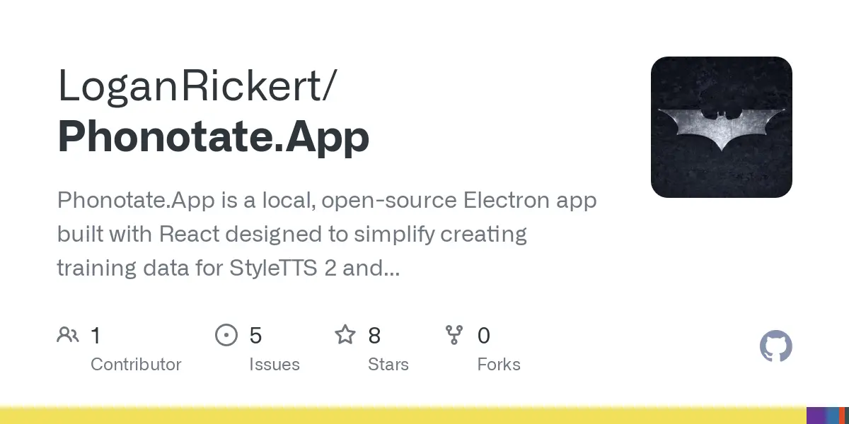 GitHub - LoganRickert/Phonotate.App: Phonotate.App is a local, open-source Electron app built with React designed to simplify creating training data for StyleTTS 2 and voice cloning models.