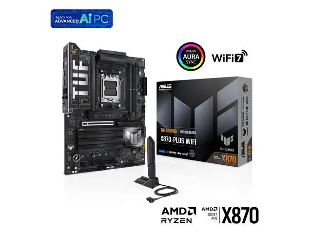 ASUS TUF GAMING X870-PLUS WIFI AMD AM5 X870 ATX motherboard, 16+2+1, 80A SPS power stages, DDR5, PCIe 5.0 Ready, four M.2 slots, Wi-Fi 7, 2.5Gb LAN, HDMI, USB4 40Gbps, SATA 6 Gbps, USB 20Gbps Type-C - Newegg.com