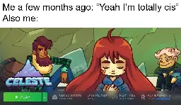 Me a few months ago: "Yeah I'm totally cis", Also me: (a steam screenshot of Celeste with 471 hours logged, last played today)