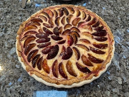 [Homemade] [Recipe] [Vegetarian] My wife calls it Zwatchke Wähe, I call it plum pie for dinner