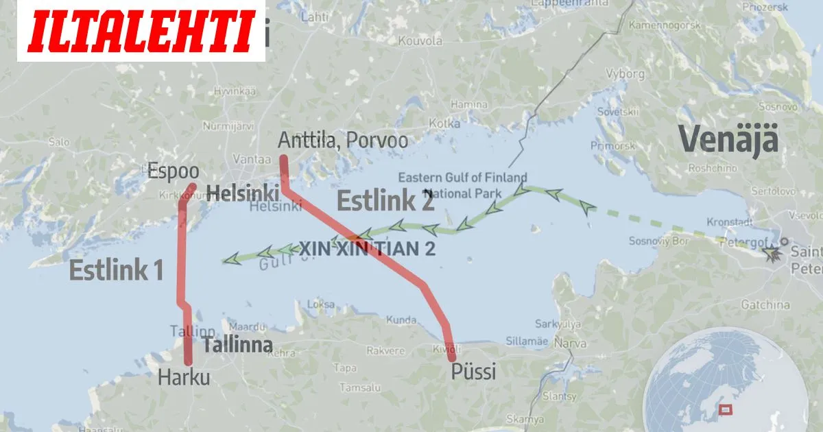 Tämä rahtialus oli Suomen ja Viron välisen sähkökaapelin kohdalla kello 12.26