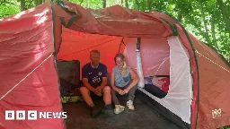 Homeless family living in tent in Lincolnshire woodland