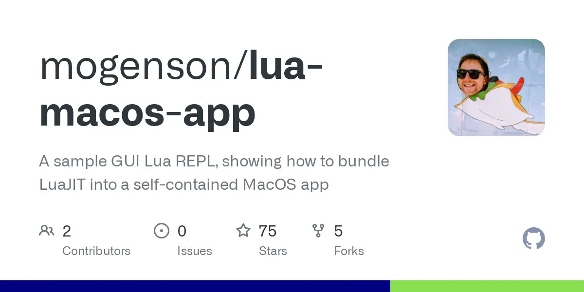 GitHub - mogenson/lua-macos-app: A sample GUI Lua REPL, showing how to bundle LuaJIT into a self-contained MacOS app