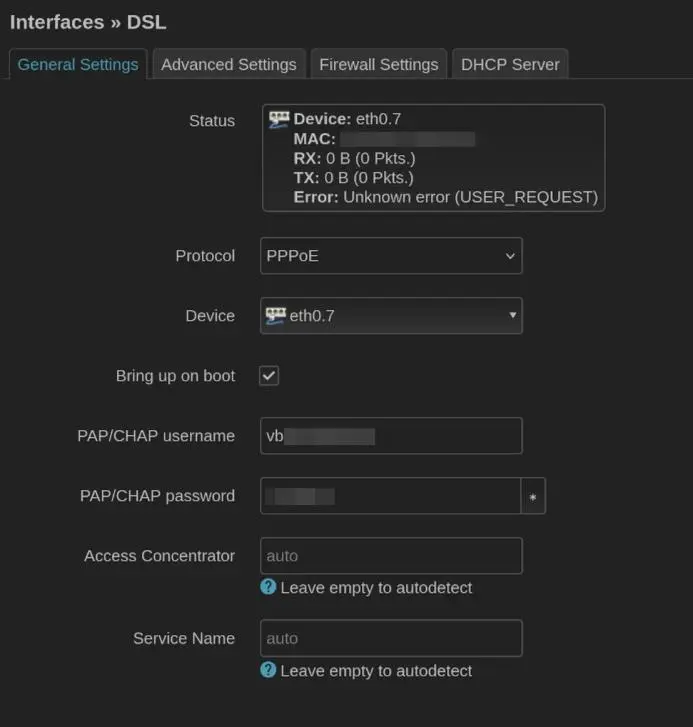 DSL, Telekom: how to configure tagged VLAN in reForis?