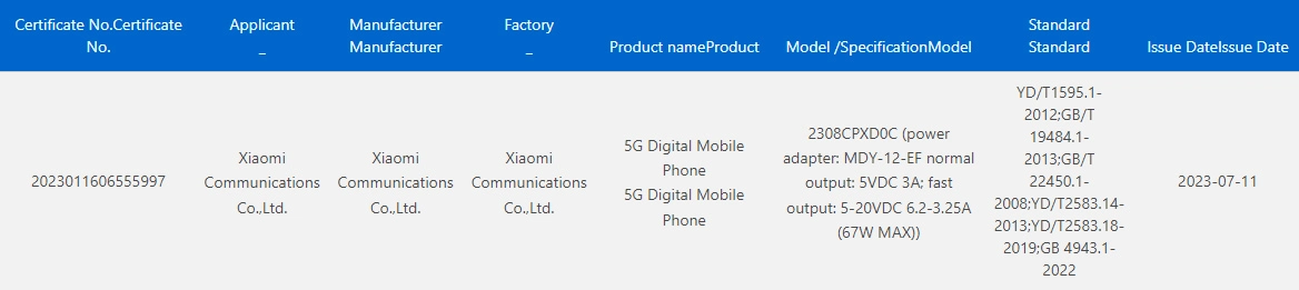 Xiaomi MIX Fold 3 Got 3C Certification with 67W Charging