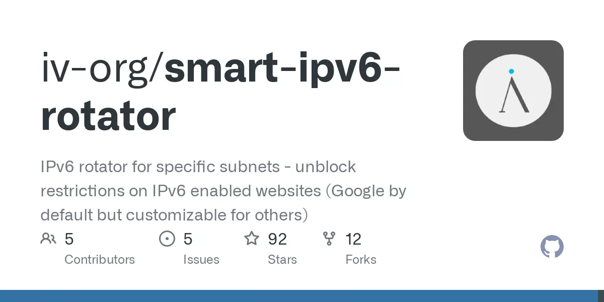 GitHub - iv-org/smart-ipv6-rotator: IPv6 rotator for specific subnets - unblock restrictions on IPv6 enabled websites (Google by default but customizable for others)